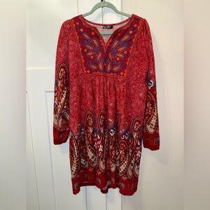 White Mark Red Paisley Long Sleeve Dress